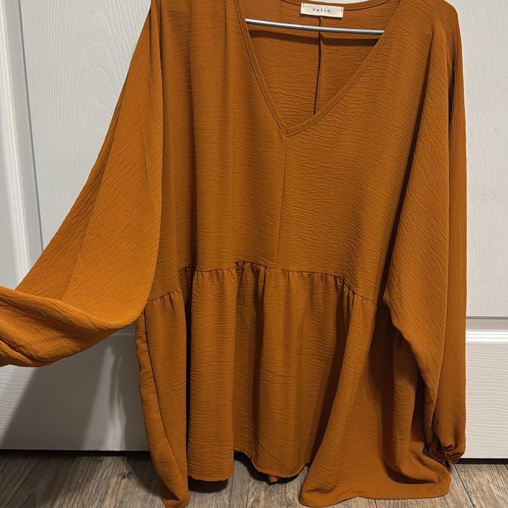Vince Camuto Brown Long Sleeve Boxy Blouse